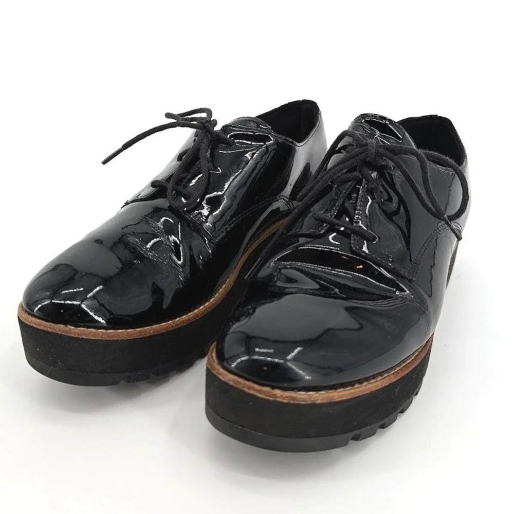 Eileen Fisher Eddy Black Patent Leather Platform Oxfords‎ Shoes Size 7